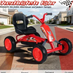 Kinder Gokart Verstellbarer Sitz Pedal Vorwärts Rückwärts Reifen Outdoor für 3-8 Jahre Rot