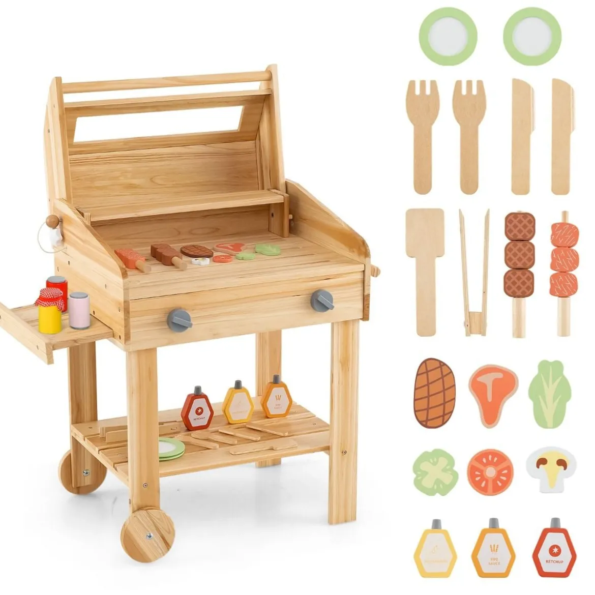 Kinder Grill-Spielset mit Spiel-Lebensmitteln & Grill-Werkzeugen & Zubehör Küchen Set
