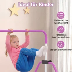 Kinder Gymnastikstange 90-130 cm Höhenverstellbar Faltbare Reckstange Turnstange bis 70 kg Tragbar Violett