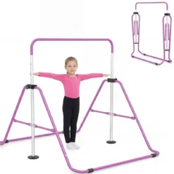Kinder Gymnastikstange 90-130 cm Höhenverstellbar Faltbare Reckstange Turnstange bis 70 kg Tragbar Violett