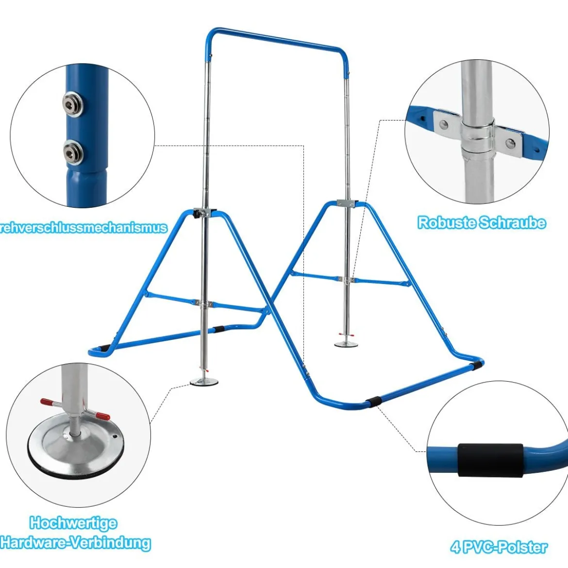 Kinder Gymnastikstange Höhenverstellbar Reckstange 90-130 cm Faltbare Turnstange Blau