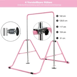 Kinder Gymnastikstange Höhenverstellbar Reckstange 90-130 cm Faltbare Turnstange Rosa