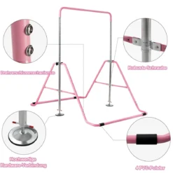 Kinder Gymnastikstange Höhenverstellbar Reckstange 90-130 cm Faltbare Turnstange Rosa