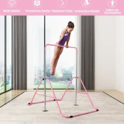 Kinder Gymnastikstange Höhenverstellbar Reckstange 90-130 cm Faltbare Turnstange Rosa
