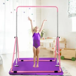 Kinder Gymnastikstange Höhenverstellbar Reckstange 90-130 cm Faltbare Turnstange Rosa