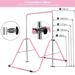 Kinder Gymnastikstange mit Gymnastikmatte Höhenverstellbar Reckstange 90-130 cm Rosa