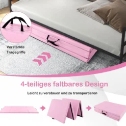 Kinder Gymnastikstange mit Gymnastikmatte Höhenverstellbar Reckstange 90-130 cm Rosa