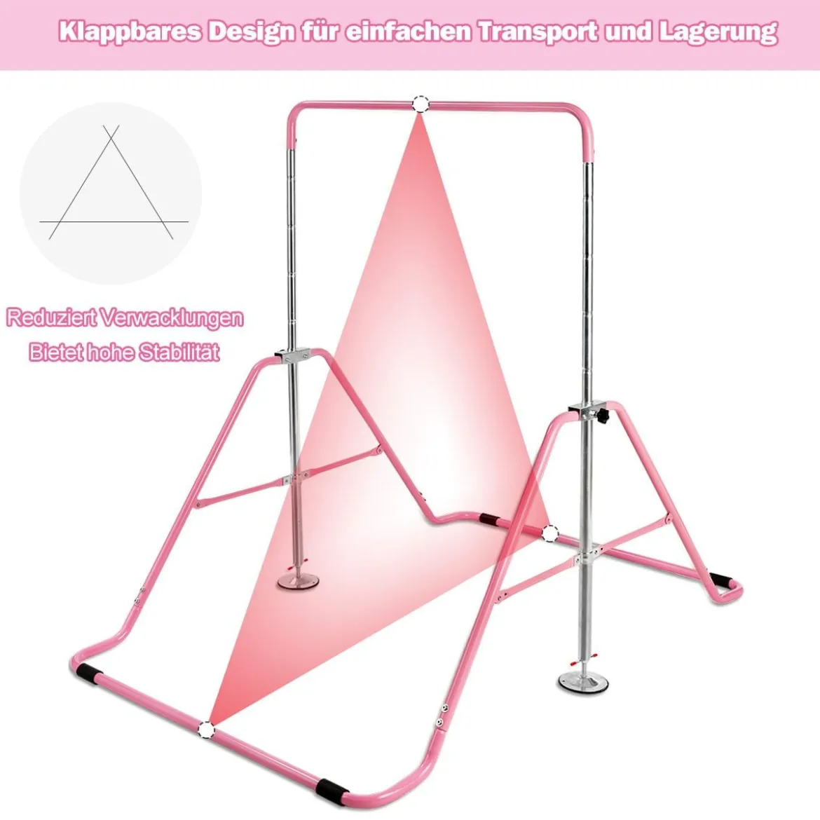 Kinder Gymnastikstange mit Gymnastikmatte Höhenverstellbar Reckstange 90-130 cm Rosa