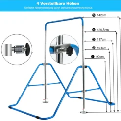 Kinder Gymnastikstange mit Gymnastikmatte Höhenverstellbar Reckstange 90-130 cm Blau