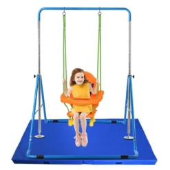 Kinder Gymnastikstange mit Gymnastikmatte Höhenverstellbar Reckstange 90-130 cm Blau