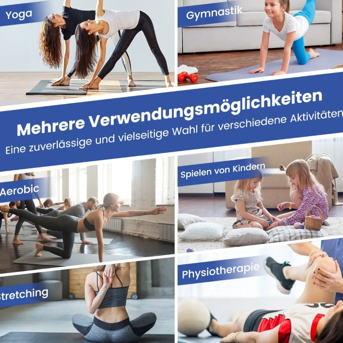 Kinder Gymnastikstange mit Gymnastikmatte Höhenverstellbar Reckstange 90-130 cm Blau