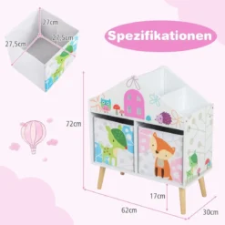 Kinderhausförmiges Bücherregal Holzpuppenhaus-Bücherregal mit 2 Aufbewahrungsboxen Bunt 62 x 30 x 72 cm