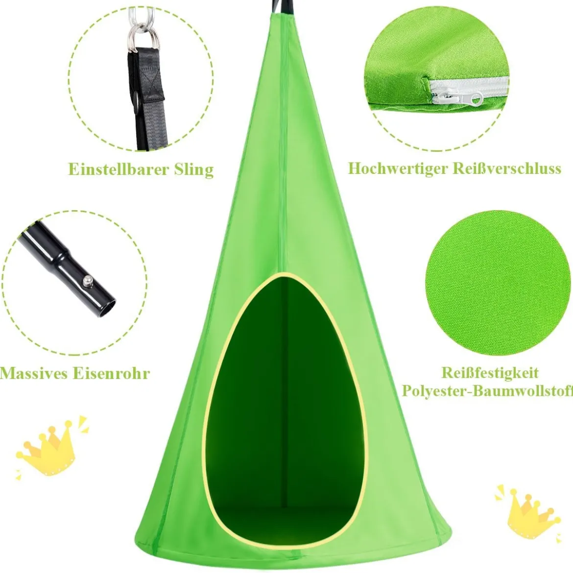 Kinder Hängehöhle Hängesessel Hängezelt Hängehöhle Hängesessel Kinder Fly Schaukel 80x80x140cm Grün