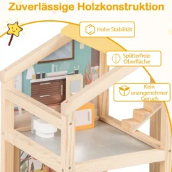 Kinder Holz Puppenhaus mit Möbelstücken & Figuren Familien-Spielhaus mit DIY-Traumhaus