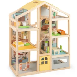 Kinder Holz Puppenhaus mit Möbelstücken & Figuren Familien-Spielhaus mit DIY-Traumhaus