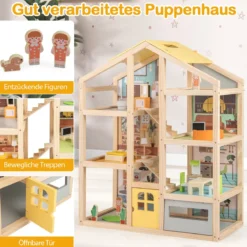 Kinder Holz Puppenhaus mit Möbelstücken & Figuren Familien-Spielhaus mit DIY-Traumhaus