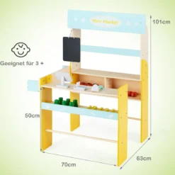 Kinder Kaufladen aus Holz mit Abnembare Tafel & POS-Maschine & Scanner & Marktspielzeugset