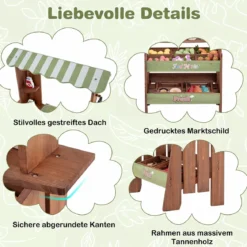 Kinder Kaufladen aus Holz Spielzeug Marktstand mit 6 Fächern & 2 Boxen für Kinder ab 3 Jahren