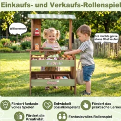 Kinder Kaufladen aus Holz Spielzeug Marktstand mit 6 Fächern & 2 Boxen für Kinder ab 3 Jahren