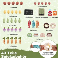 Kinder Kaufladen aus Holz Spielzeug Marktstand mit 6 Fächern & 2 Boxen für Kinder ab 3 Jahren