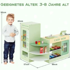 Kinder Kaufladen Kaufmannsladen aus Holz mit Seitentheke Grün 89 x 57 x 80 cm