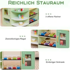 Kinder Kaufladen Kaufmannsladen aus Holz mit Seitentheke Grün 89 x 57 x 80 cm