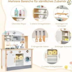 Kinderküche aus Holz inkl. 17 Zubehör mit Mikrowelle & Waschmaschine & Herde Weiß