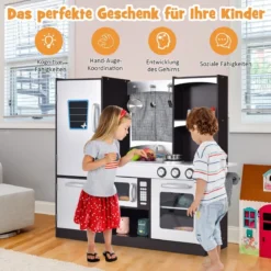 Kinderküche aus Holz Kinder Spielküche mit Kühlschrank & Viel Stauraum 97 x 30 x 95 cm Braun