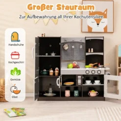 Kinderküche aus Holz Kinder Spielküche mit Kühlschrank & Viel Stauraum 97 x 30 x 95 cm Braun