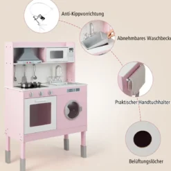 Kinderküche aus Holz mit Spielzubehören & Geräuschen & Lichtern Rosa