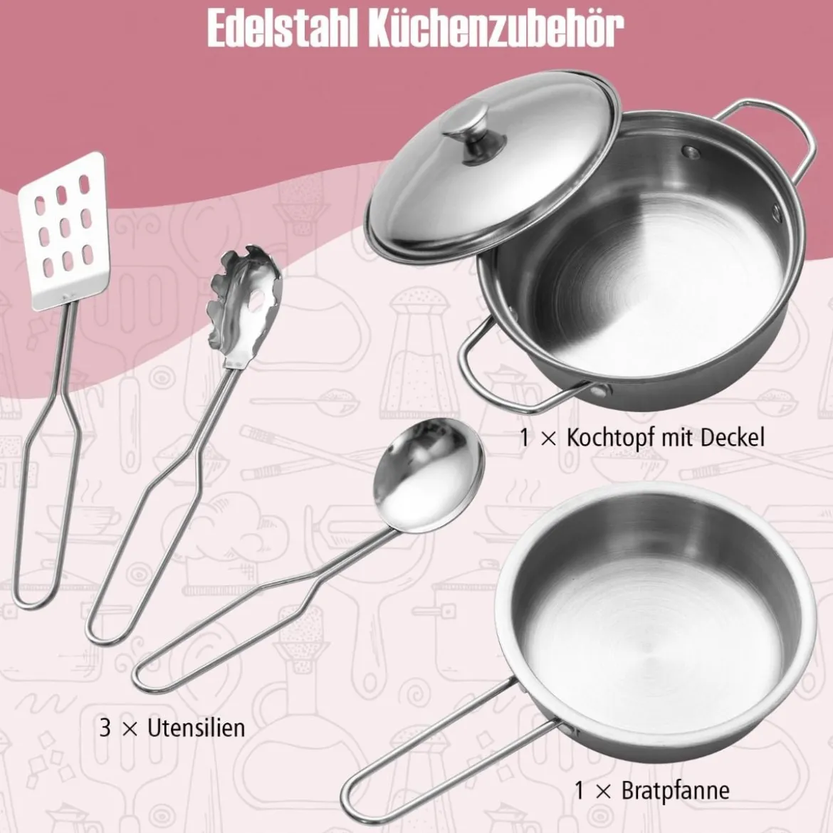 Kinderküche aus Holz mit Spielzubehören & Geräuschen & Lichtern Rosa