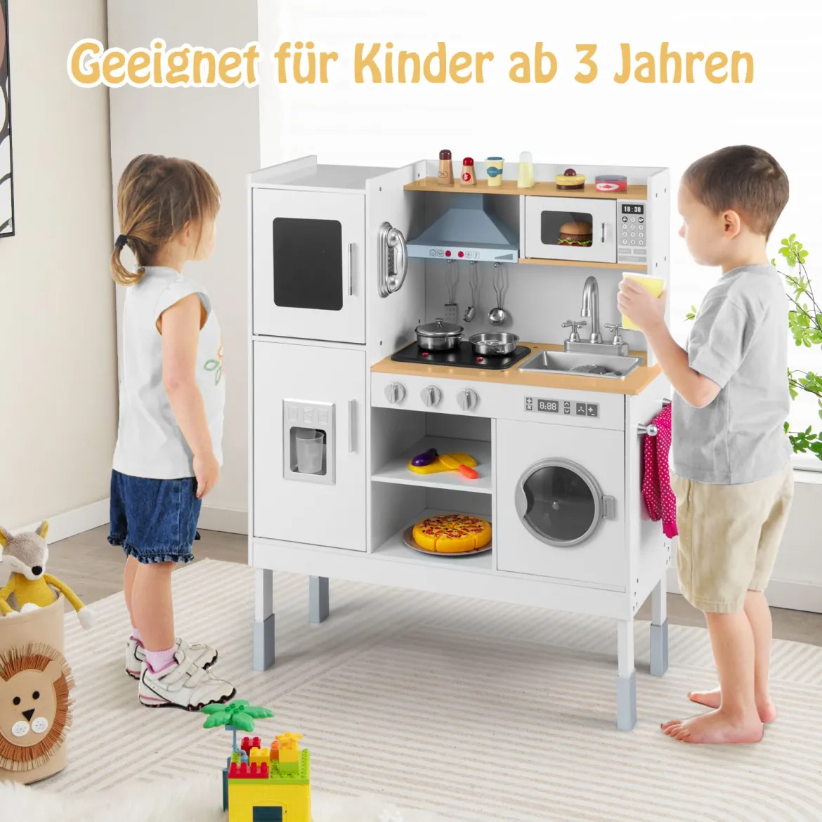 Kinderküche aus Holz mit 16 Spielzubehör für Kinder ab 3 J. 83 x 29 x 103 cm Natur