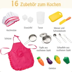 Kinderküche aus Holz mit 16 Spielzubehör für Kinder ab 3 J. 83 x 29 x 103 cm Weiß