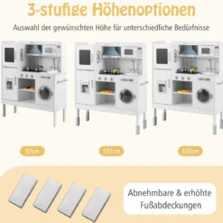 Kinderküche aus Holz mit 16 Spielzubehör für Kinder ab 3 J. 83 x 29 x 103 cm Weiß