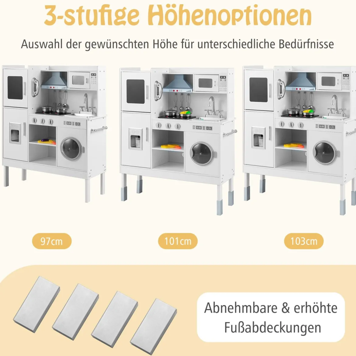 Kinderküche aus Holz mit 16 Spielzubehör für Kinder ab 3 J. 83 x 29 x 103 cm Weiß