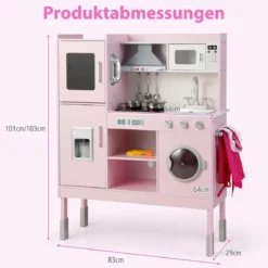 Kinderküche aus Holz mit 16 Spielzubehör für Kinder ab 3 J. 83 x 29 x 103 cm Rosa