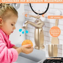 Kinderküche aus Holz mit Utensilien & Wasserhahn & Spüle Telefon & Schränken 78 x 29 x 83 cm Weiß