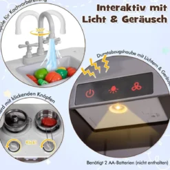Kinderküche Holz Eck Spielküche mit Licht & Sound inkl. 7 Zubehör Dunkelbraun 121 x 29 x 83 cm
