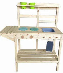 Kinderküche Holz-Spielküchelset mit Herd Spüle Drehknöpfen & Tafel Kinder-Puppenküche Natur