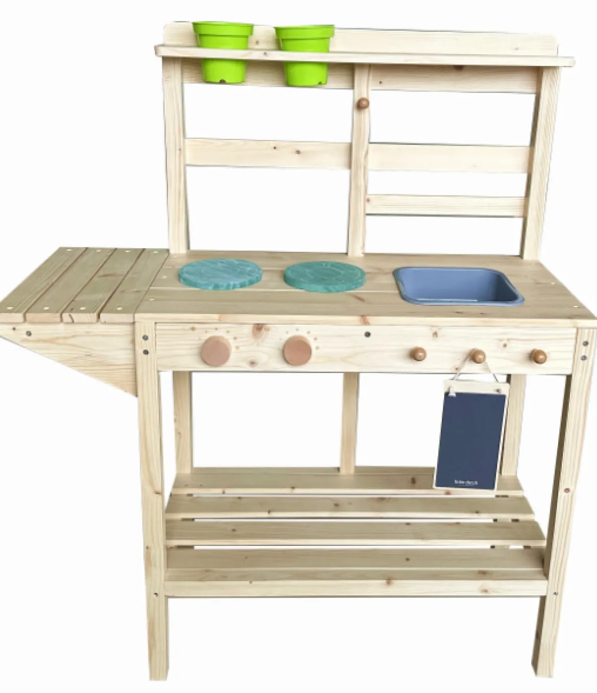 Kinderküche Holz-Spielküchelset mit Herd Spüle Drehknöpfen & Tafel Kinder-Puppenküche Natur