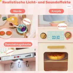 Kinderküche inkl. 22 Zubehör Eck-Spielküche mit Licht & Sound Spielzeugküche Rosa