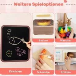 Kinderküche inkl. 22 Zubehör Eck-Spielküche mit Licht & Sound Spielzeugküche Rosa