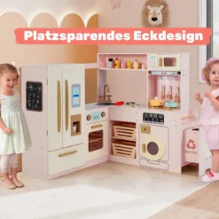 Kinderküche inkl. 22 Zubehör Eck-Spielküche mit Licht & Sound Spielzeugküche Rosa