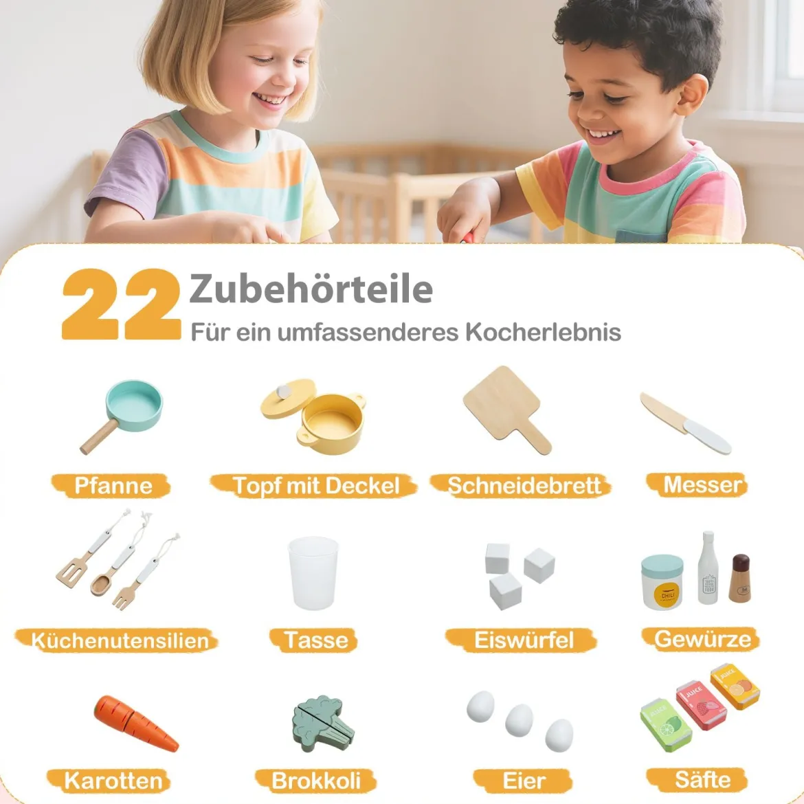 Kinderküche inkl. 22 Zubehör Eck-Spielküche mit Licht & Sound Spielzeugküche Beige