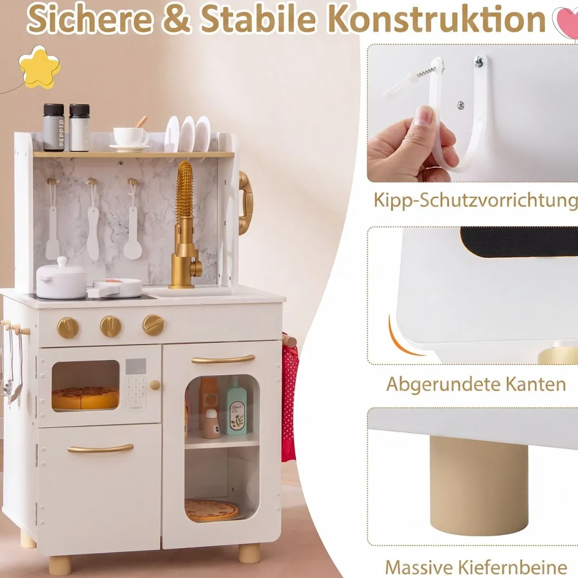 Kinderküche Interaktive Holz-spielküche mit Herd Wasserhahn Spüle & Telefon für Kinder ab 3 Jahren