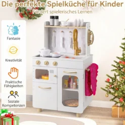 Kinderküche Interaktive Holz-spielküche mit Herd Wasserhahn Spüle & Telefon für Kinder ab 3 Jahren