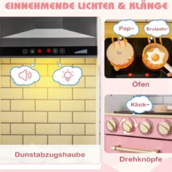 Kinderküche mit Eismaschine & Dunstabzugshaube & Tafel Spielküche Holzküche Rosa