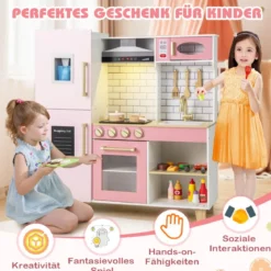 Kinderküche mit Eismaschine & Dunstabzugshaube & Tafel Spielküche Holzküche Rosa