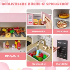 Kinderküche mit Eismaschine & Dunstabzugshaube & Tafel Spielküche Holzküche Rosa