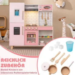 Kinderküche mit Eismaschine & Dunstabzugshaube & Tafel Spielküche Holzküche Rosa